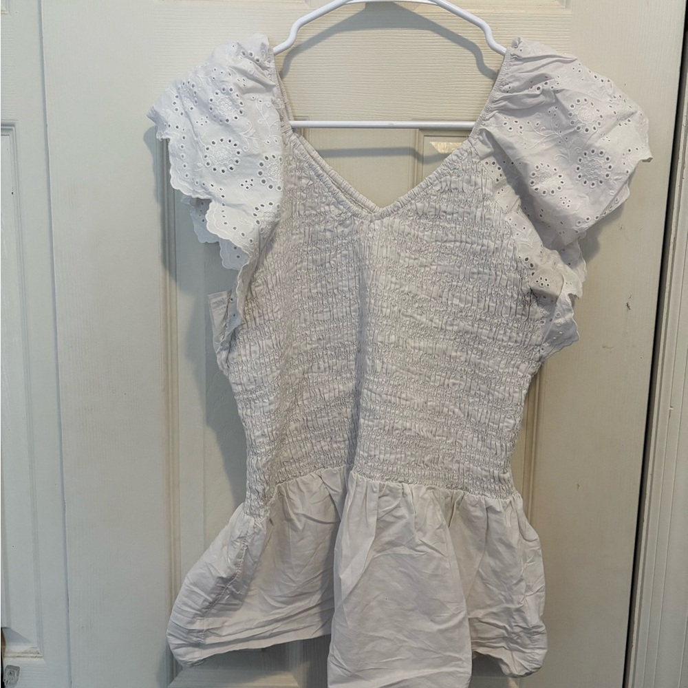 Time and Tru White Eyelet Ruffle Blouse